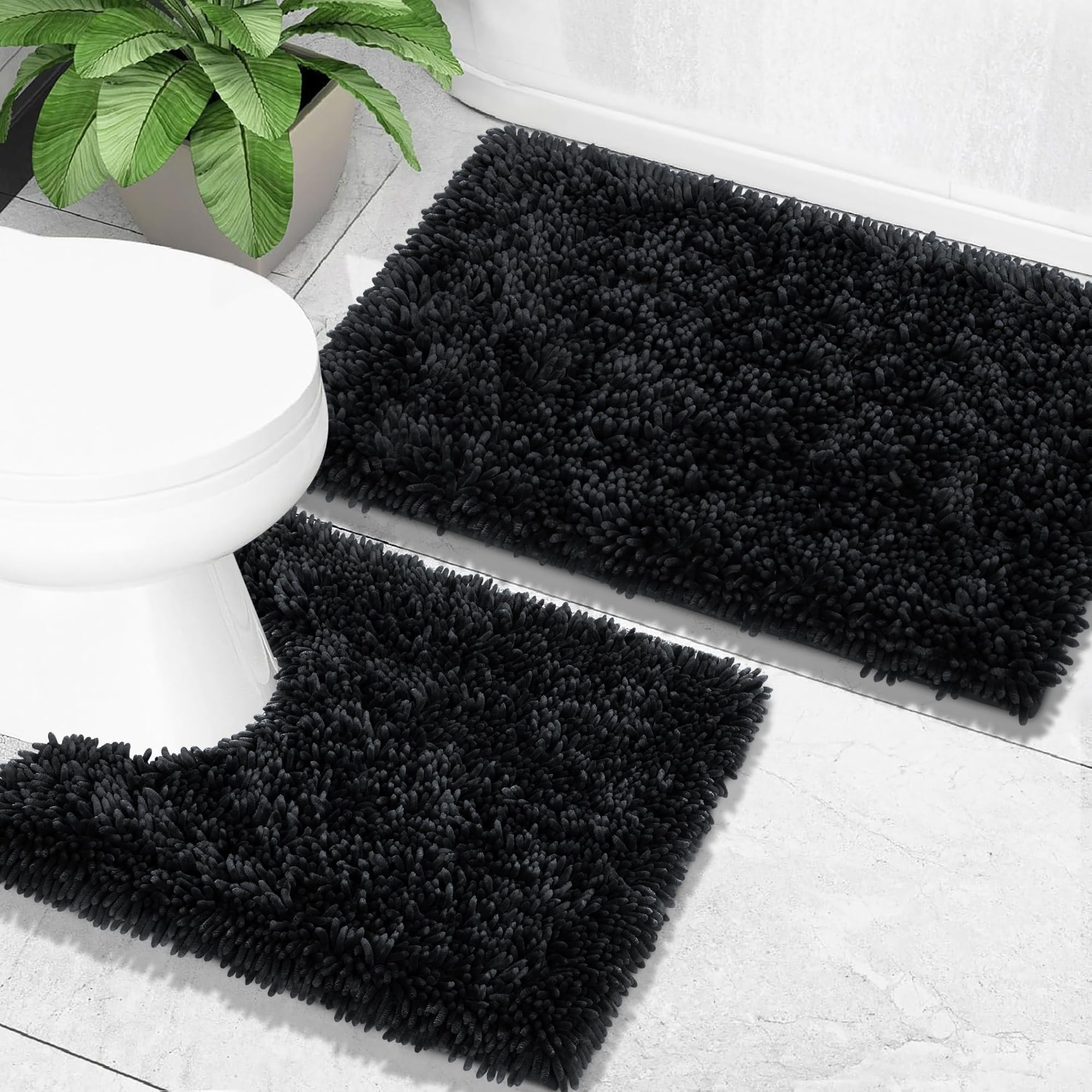 Yimobra Bathroom Rugs Sets 2 Piece, Soft Absorbent Bath Mat and U-Shaped Toilet Rug with Non Slip Backing, Luxury Shaggy Bath Mats for Bathroom,