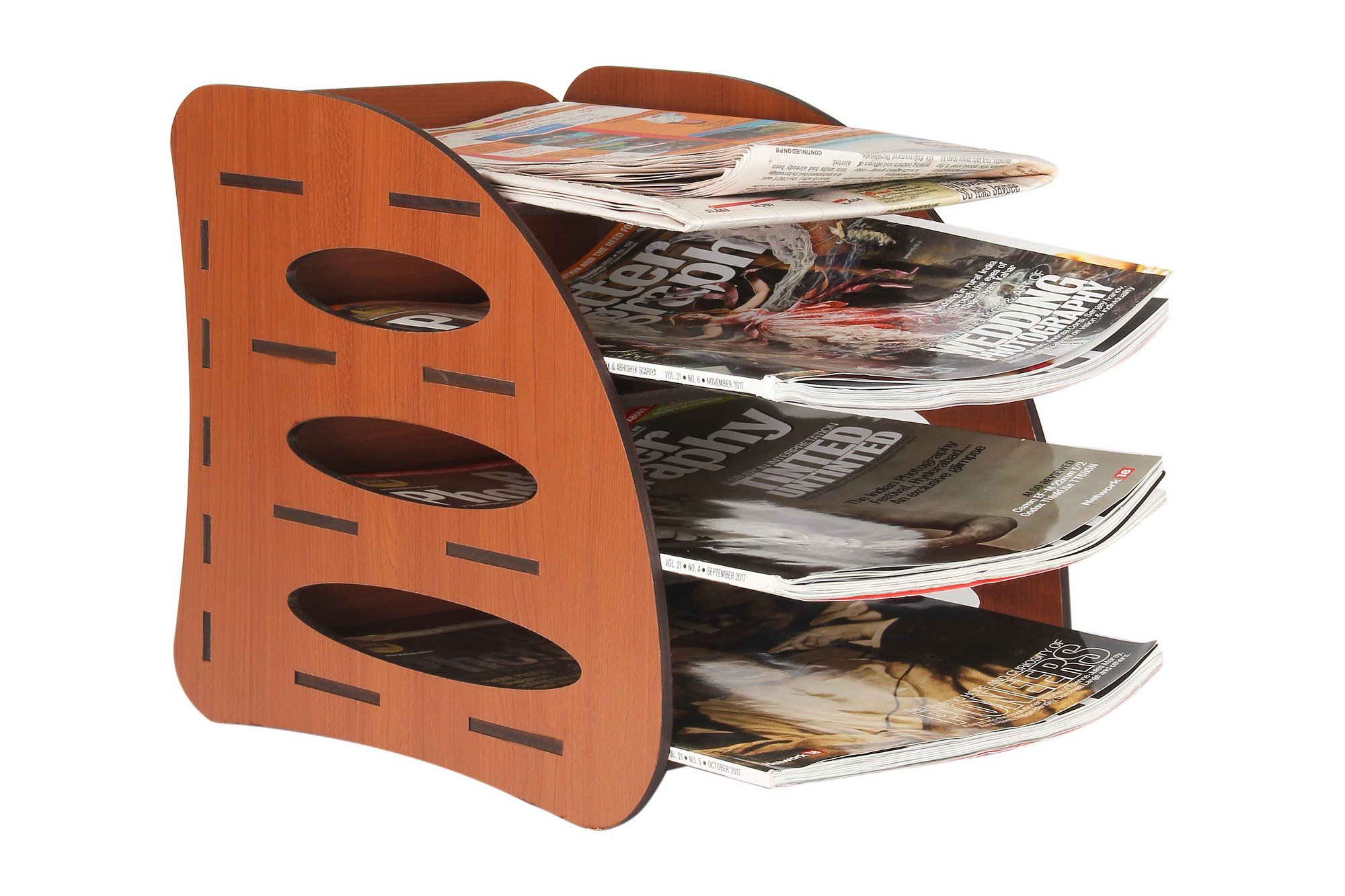 Sehaz Artworks 3-Chamber Manufactured Wooden Magazine Stand (21 cm x 21 cm x 26 cm, Brown)-picture-31