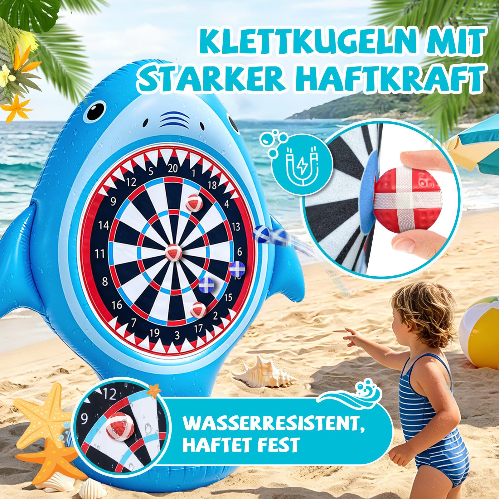 Aufblasbare Dartscheibe für Pool, Wurfspiel mit 10 Klettbällen, Wasserspielzeug für Kinder Erwachsene, Pool Spielzeug Outdoor Indoor Party Spiel Garten Strand Sommer (Ohne Beleuchtung)