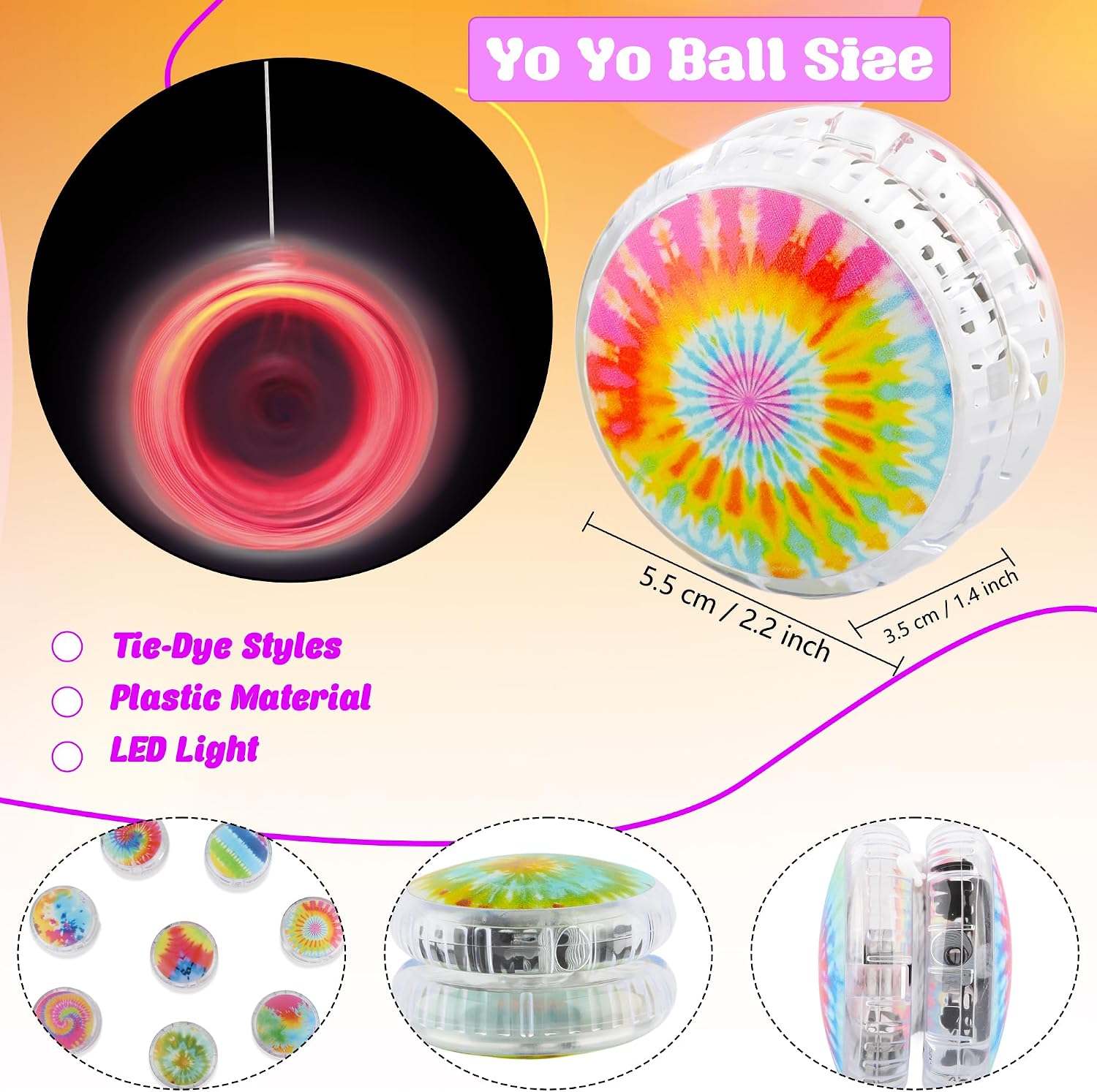 24 Pcs Light up Yo Yo Bulk Plastic Beginners Yo Yo Toys with Colorful Designs Birthday Party Favors Goodie Bag Fillers Christmas Stocking Stuffers Classroom Prizes