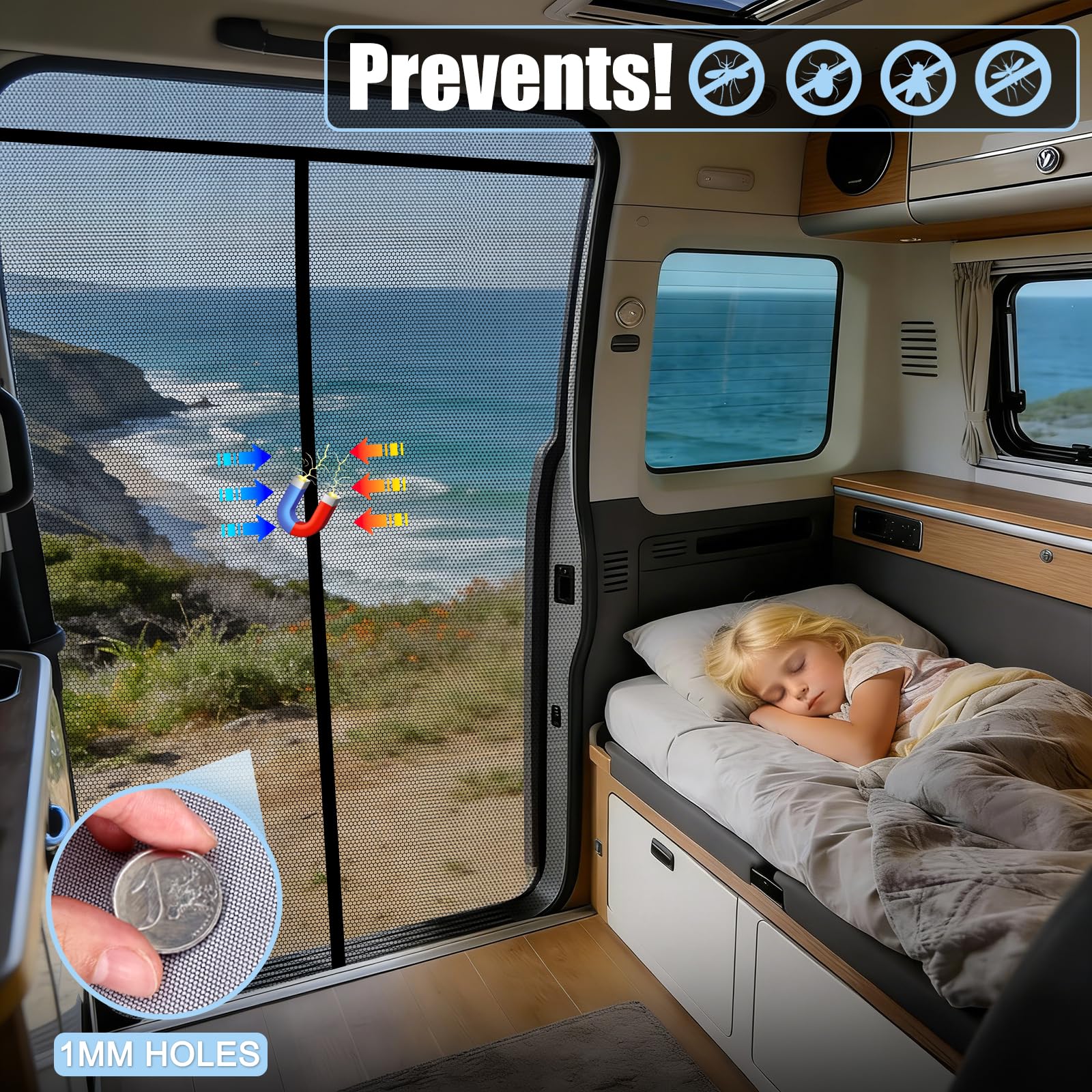 XCBYT Mosquitera para Puerta Trasera de Coche Compatible con VW T5 T6, con Cremallera, mosquitera para Coche, protección Solar, magnética, Red de Sombra, Camping, mosquiteras de Viaje (magnética)