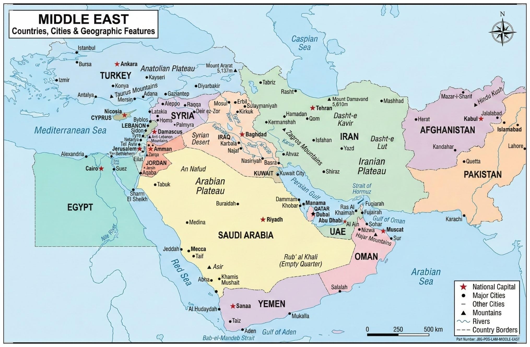 Photo 1 of JELLY BEAN GENIUS Middle East Poster 11x17 | Laminated Double-Sided Geography Chart with Color Map Front & Blank Outline Back | Reusable Classroom & Homeschool Learning Tool