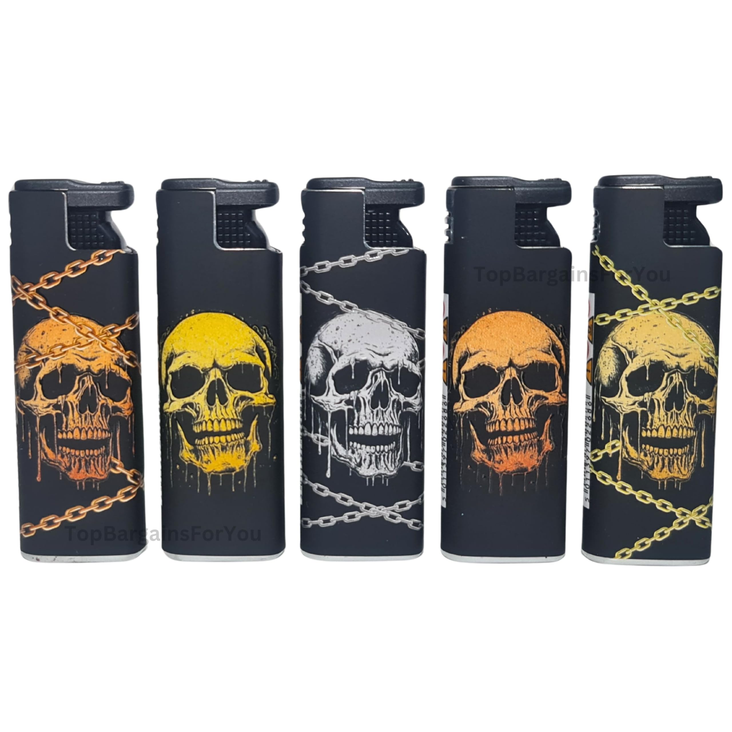 Zactly - 5 x FlameJack Colourful Windproof Dustproof Jet Lighters Really Powerful – LIMITED EDITION (Melting Skulls)