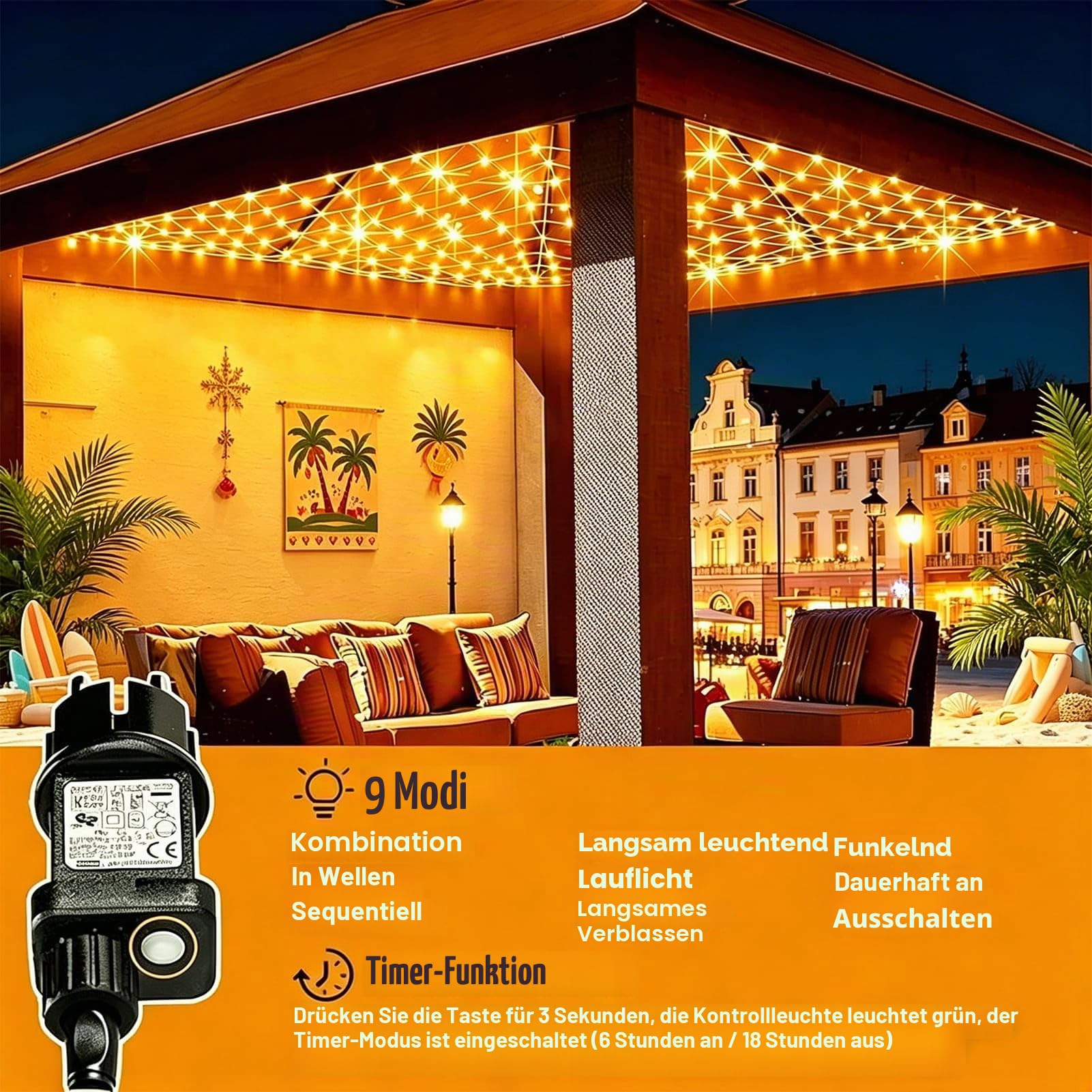 2 Stück Lichternetz Außen, 3x2m 200 LED Lichterkette Netz, Warmweiß | mit Timer, Stecker, 8 Modi Weihnachtsbeleuchtung Netz Wasserdicht Lichtervorhang für Garten Balkon Busch Zimmer Deko