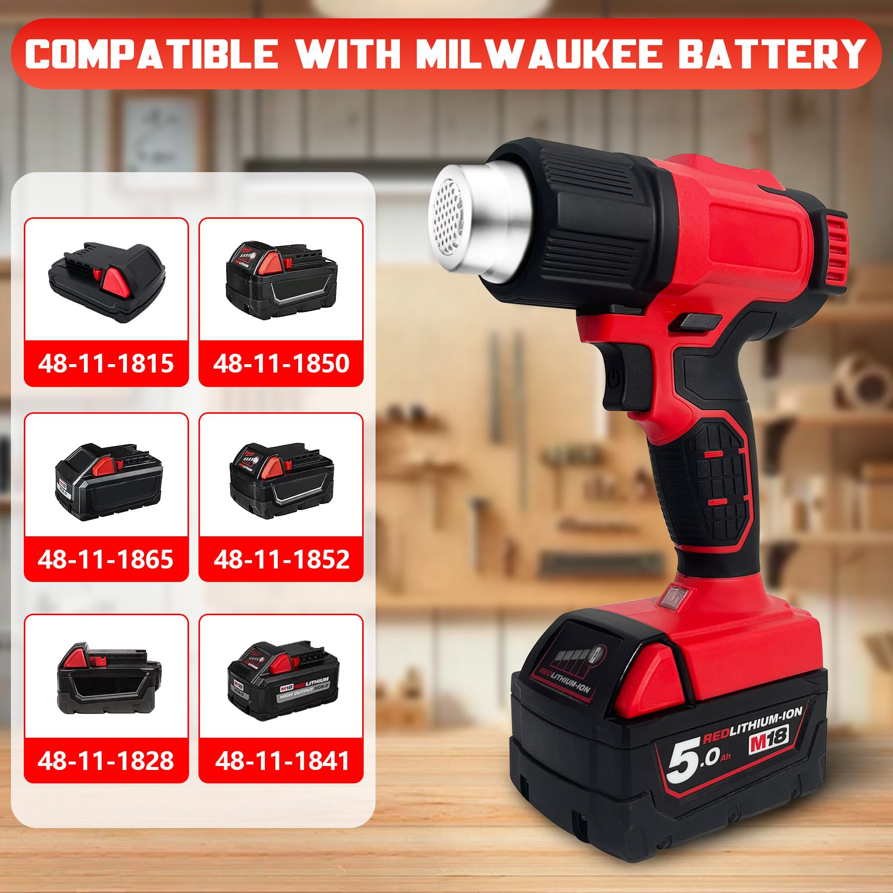 Pistola Termica Senza Fili Per Batteria Milwaukee 18V – 50-550°C Con Display LCD E 5 Ugelli, Riscaldamento Rapido Per Fai-da-te E Saldatura