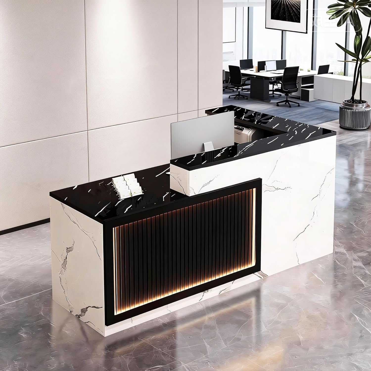CHARON Front Desk Reception Counter - Modern Reception Counter & Compact Commercial Desk for Office, Beauty Salon, Clothing Store & Convenience Store (A,Left 63in)