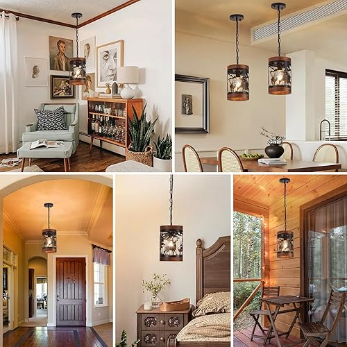 Miniatura 6 de Lámpara colgante rústica de ciervo, 1 lámpara de araña de madera y metal de granja, lámpara de techo colgante ajustable para isla de cocina,