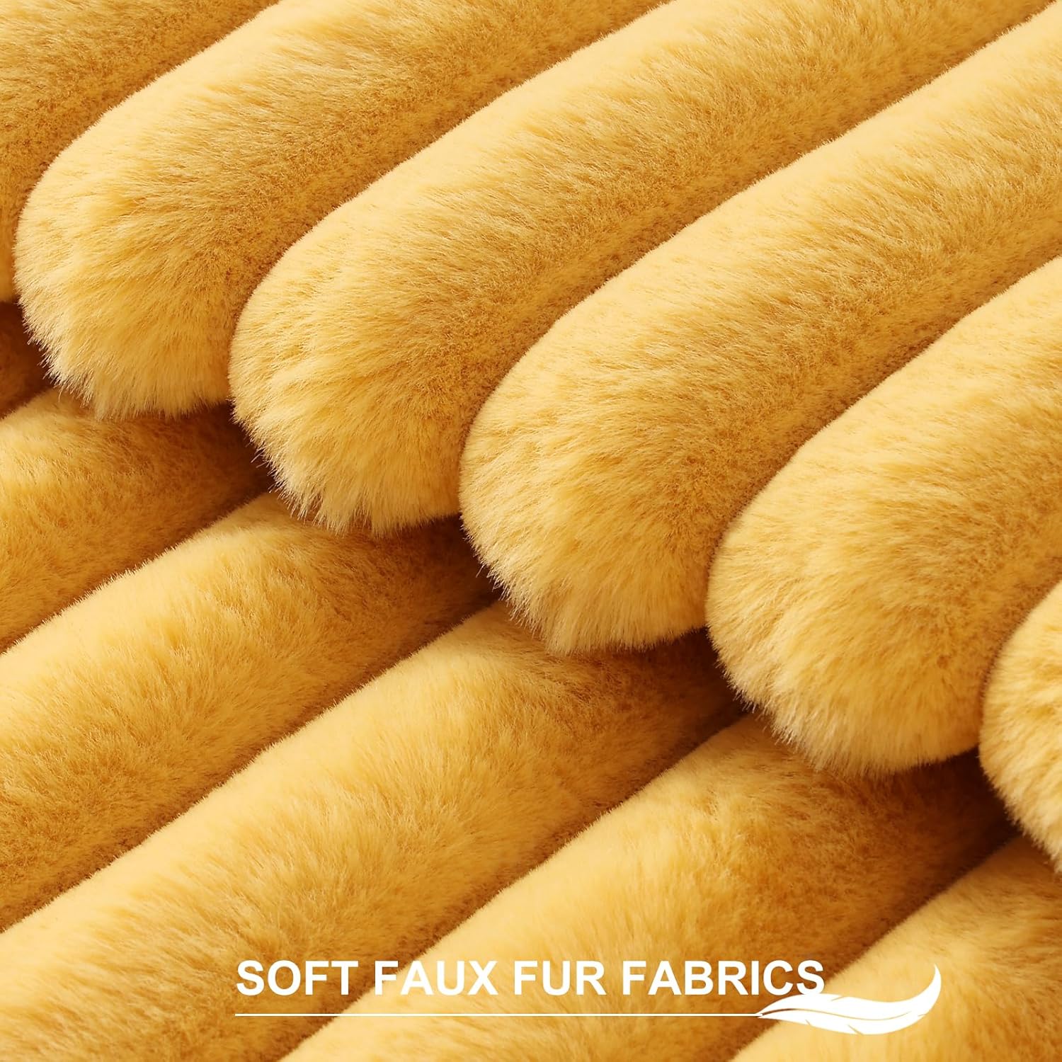 Pallene Faux Fur Plush Throw Pillow Covers 18x18 Set of 2, Luxury Soft Fluffy Striped Decorative Pillow Covers for Sofa, Couch, Living Room, Mustard Yellow - Image 2