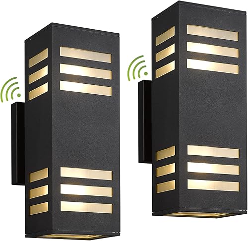 Luces de pared para exteriores, paquete de 2 luces impermeables para porche del anochecer al amanecer, luz exterior moderna de 13 pulgadas,