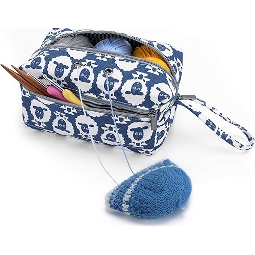 Luxja Small Yarn Storage Bag, Portable Knitting Bag for Yarn Skeins, Crochet Hooks, Knitting Needles (up to 8 Inches) and Other Small Accessories (Small, Sheep)