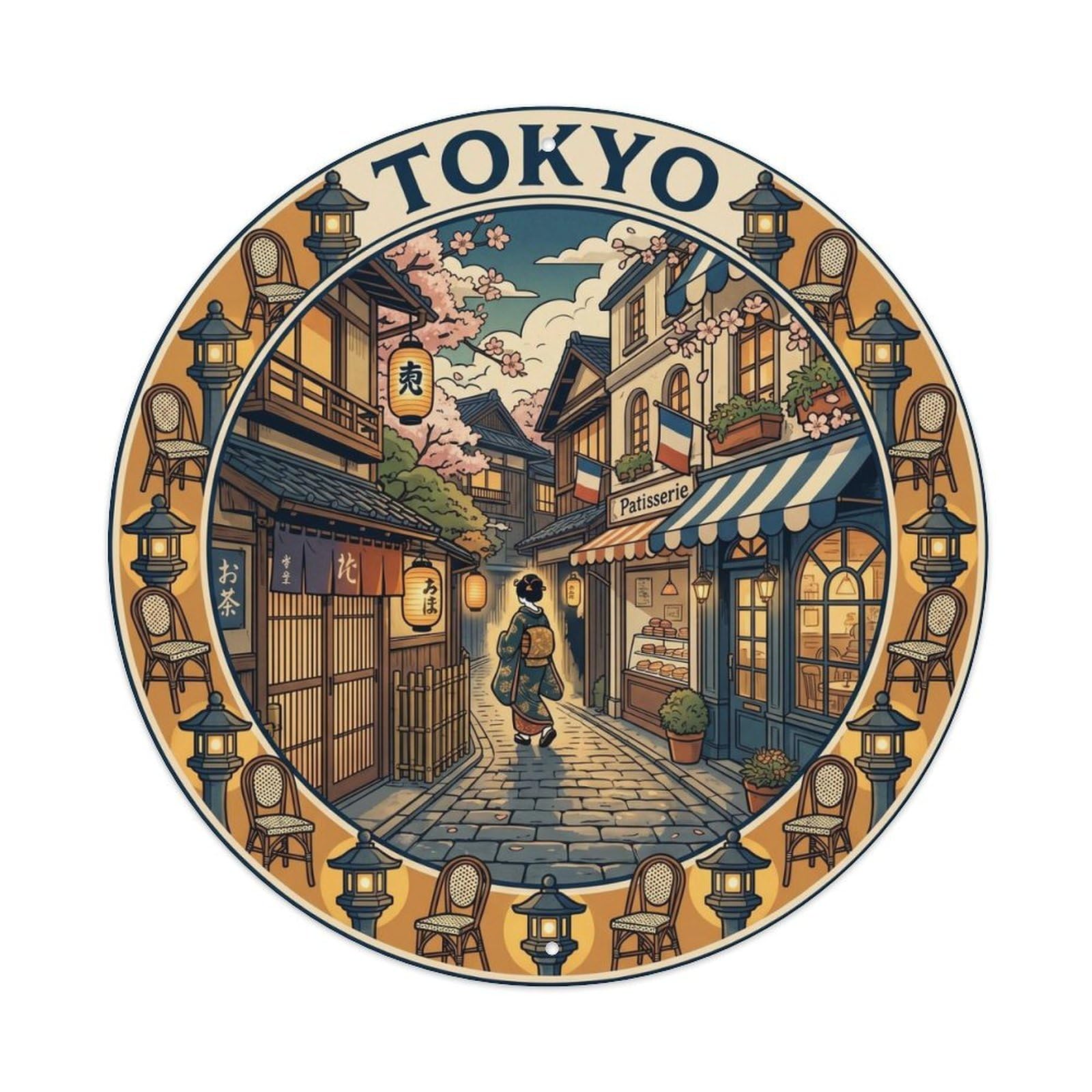 Olhnbad Style Tokyo Kagurazaka French Japanese Cobblestone Geisha Metal Tin Sign