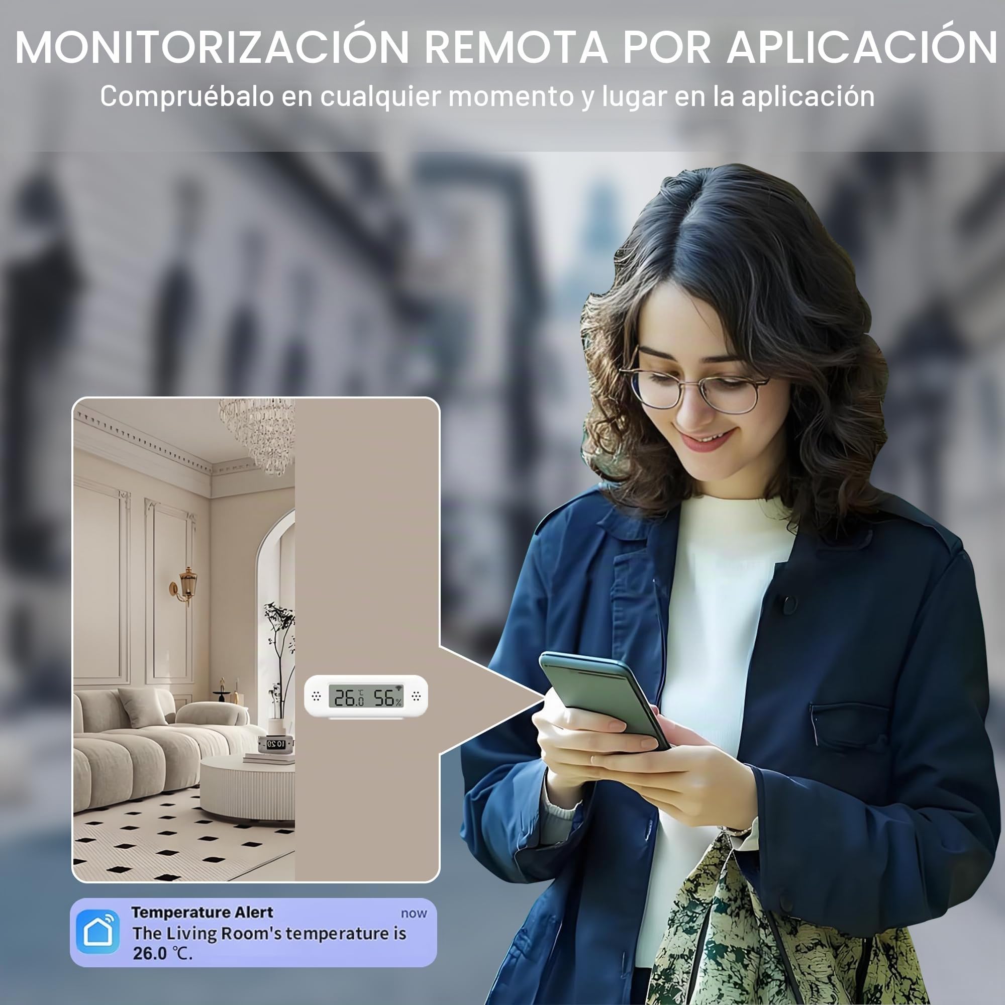 Termómetro higrómetro WiFi para interiores, sensor de temperatura inteligente, temperatura y humedad digitales con monitor de app, compatible con Alexa, para dormitorio, invernadero, bodega. 4PCS