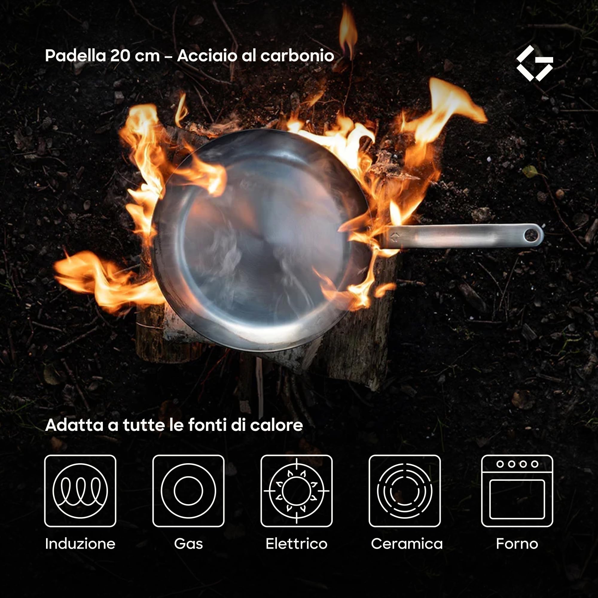Gastrotools Padella Inox 5-Ply 20 cm con Anima in Alluminio Premium | Conduzione termica ottimale | Cottura uniforme | Per induzione, gas & forno | Senza rivestimento