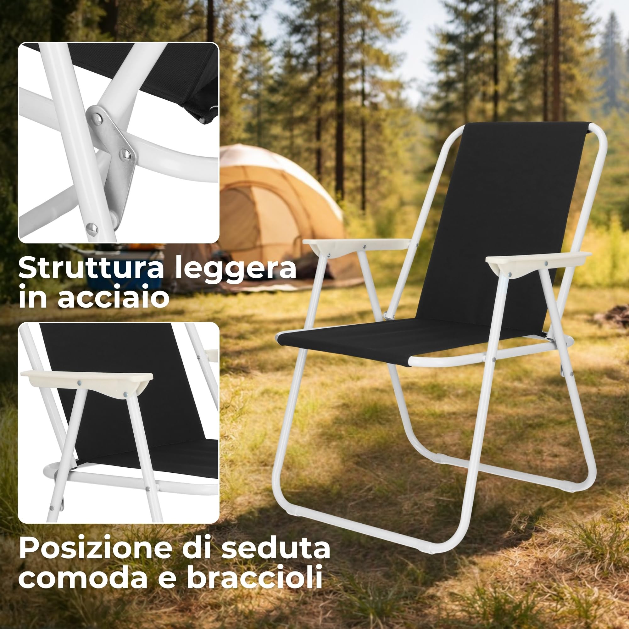 SPRINGOS Sedie pieghevoli con braccioli 58,5 x 52 x 73 cm, 2 pezzi