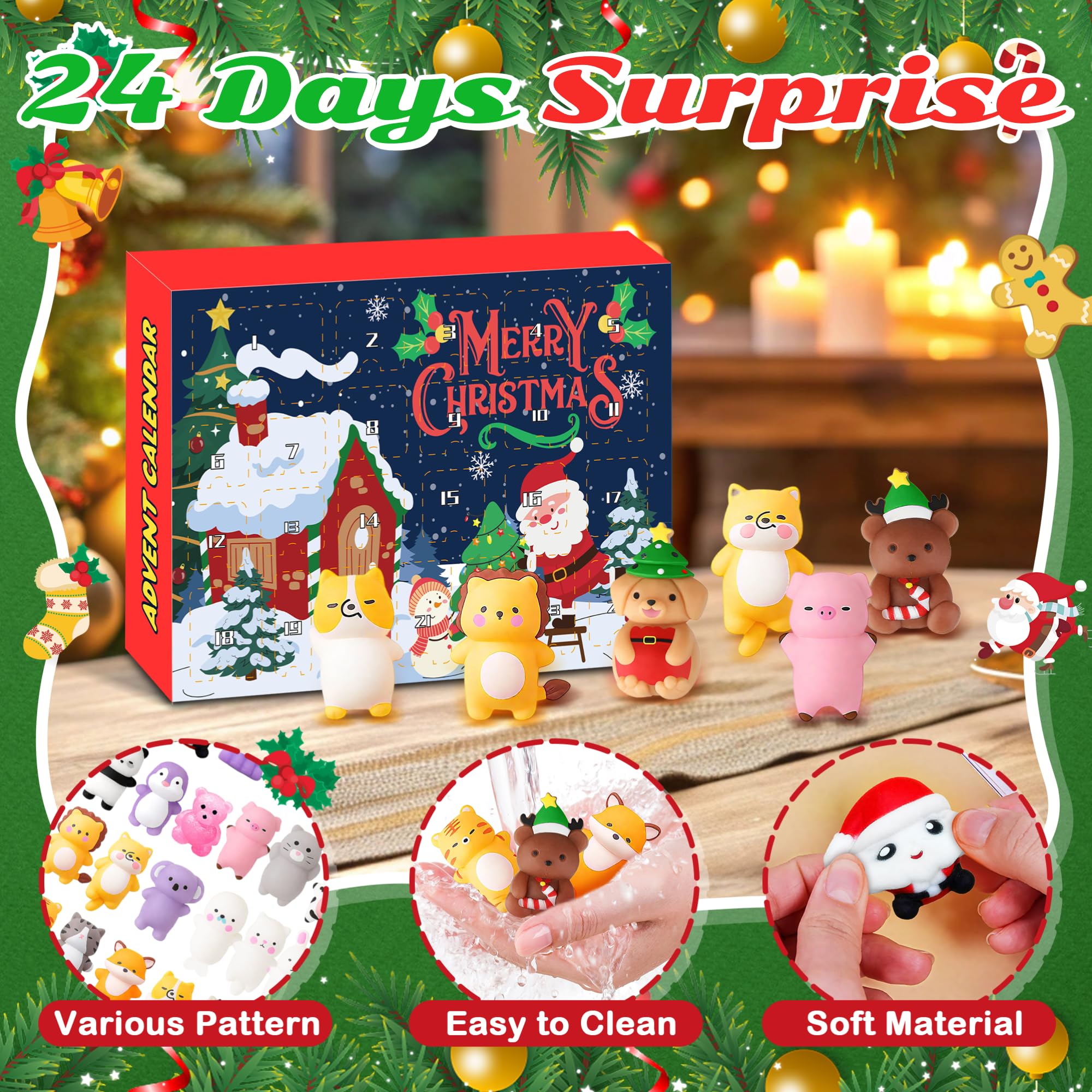 Calendrier De L'Avent Squishy Kawaii 24 Jours - Mochi Squeeze Toys Pour Enfants Noël