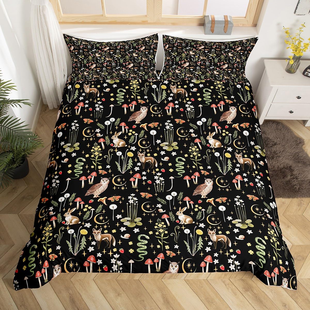 Homewish Black King Size Duvet Cover Sets for Kids Adults Vintage Floral Bedding Set Microfiber Reversible