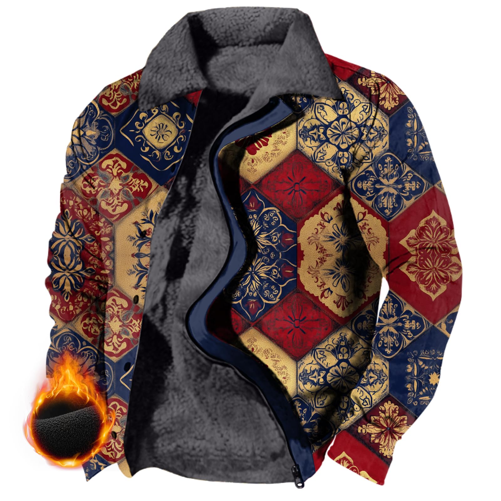 MARSVOVO Vintage Aztec Western Fleece Winter Coats for Men Retro Sherpa Lined Jacket Warm Zip Up Jackets Casual