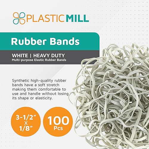 Miniatura 2 de PlasticMill Bandas de Goma Blancas Tamaño 33 (3 12" x 18") - Bandas de Goma #33 Suministros de Oficina - Bandas Fuertes y Elásticas para