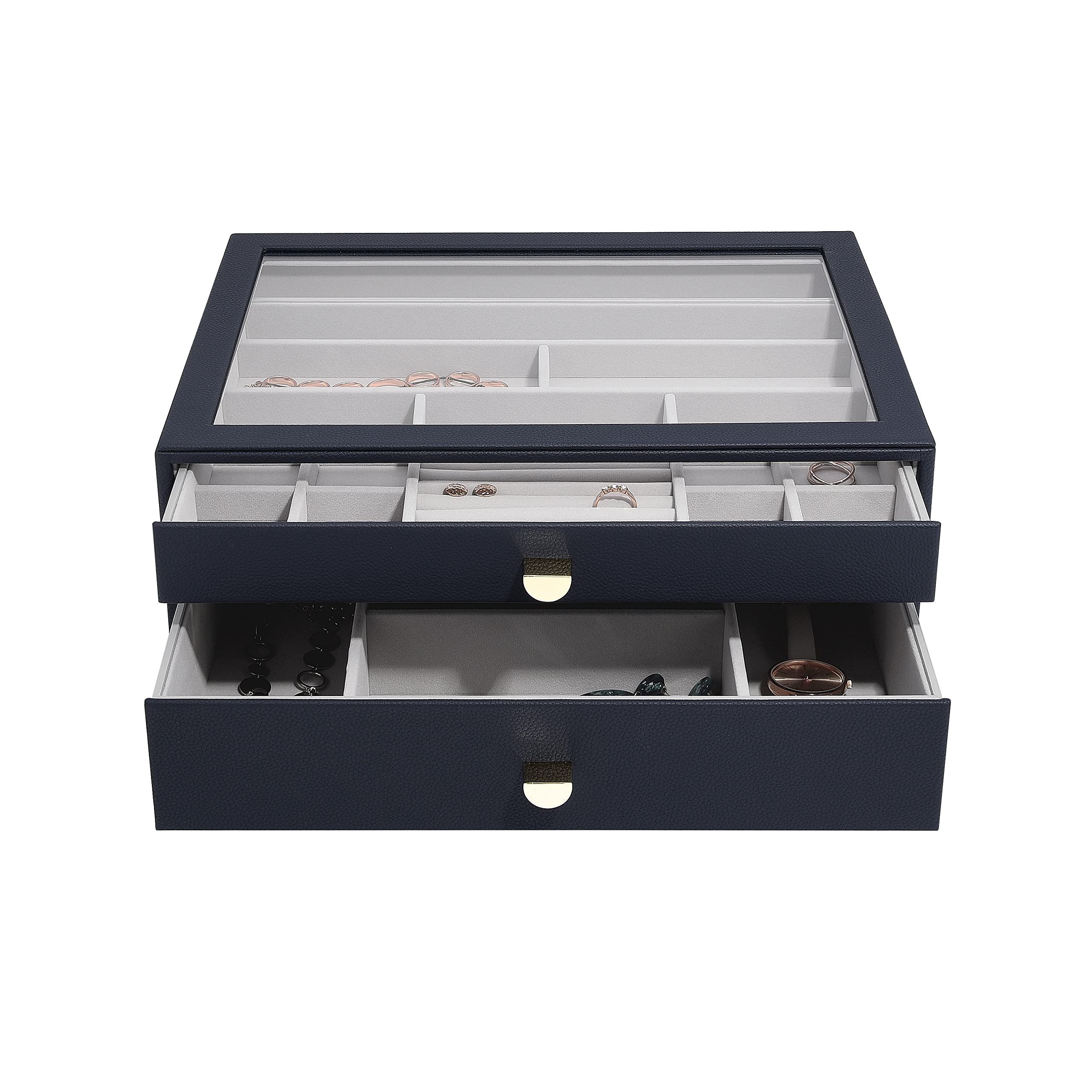 Stackers Navy Pebble Supersize Jewellery Box - Set Of 2 (With Drawers)