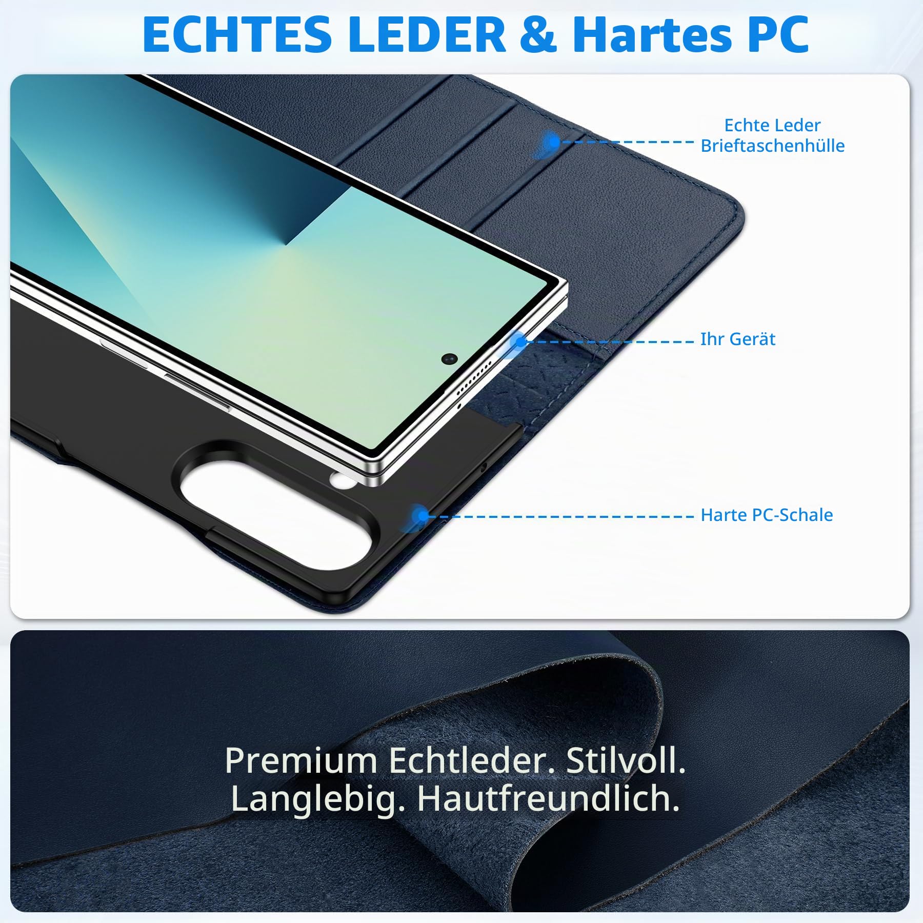 SHIELDON Lederhülle Kompatibel mit Galaxy Z Fold 7 (8,0") 2025, Marineblau