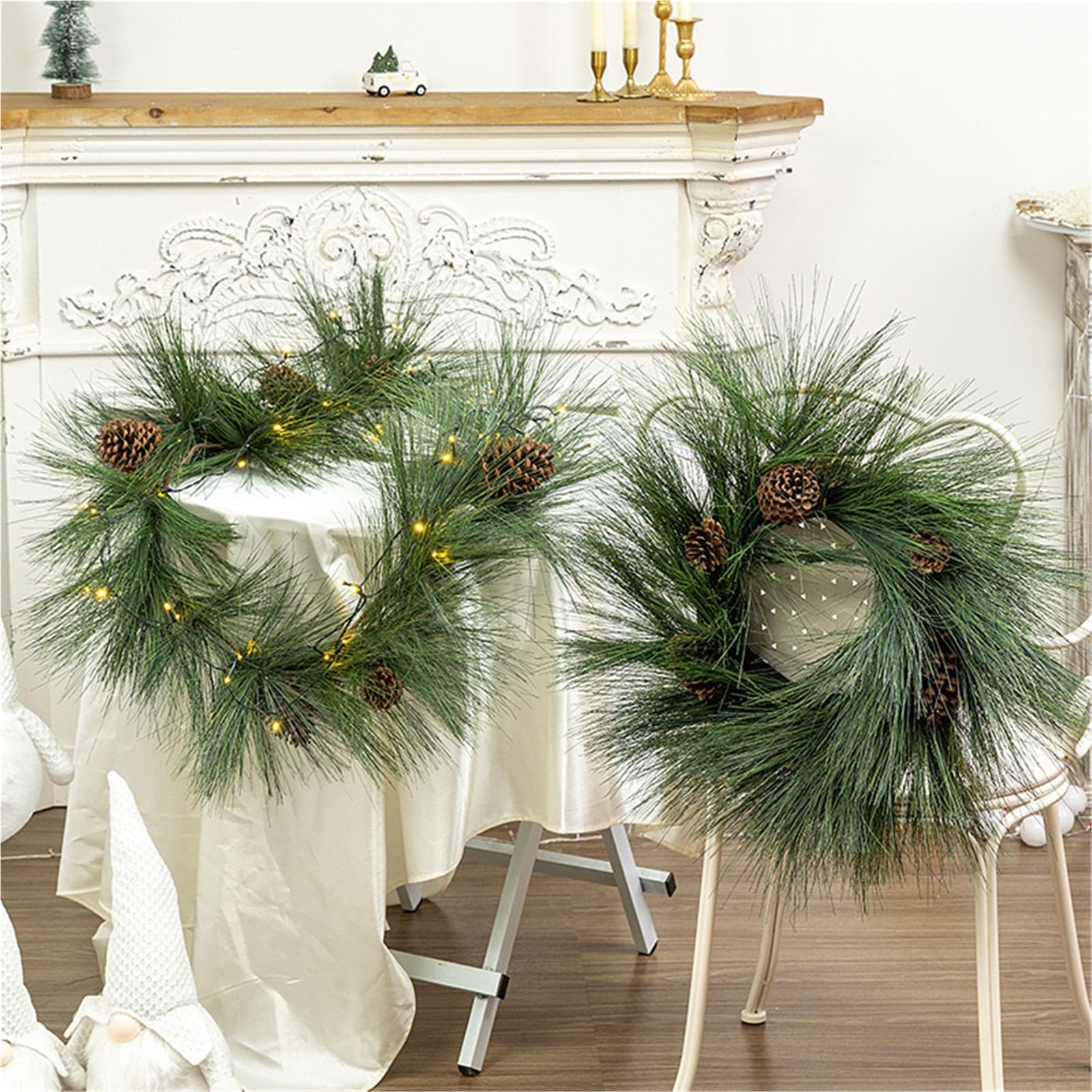 Corona de aguja de pino de Navidad para colgar en la pared de la puerta delantera, decoración del hogar, decoración de granja (muerte)