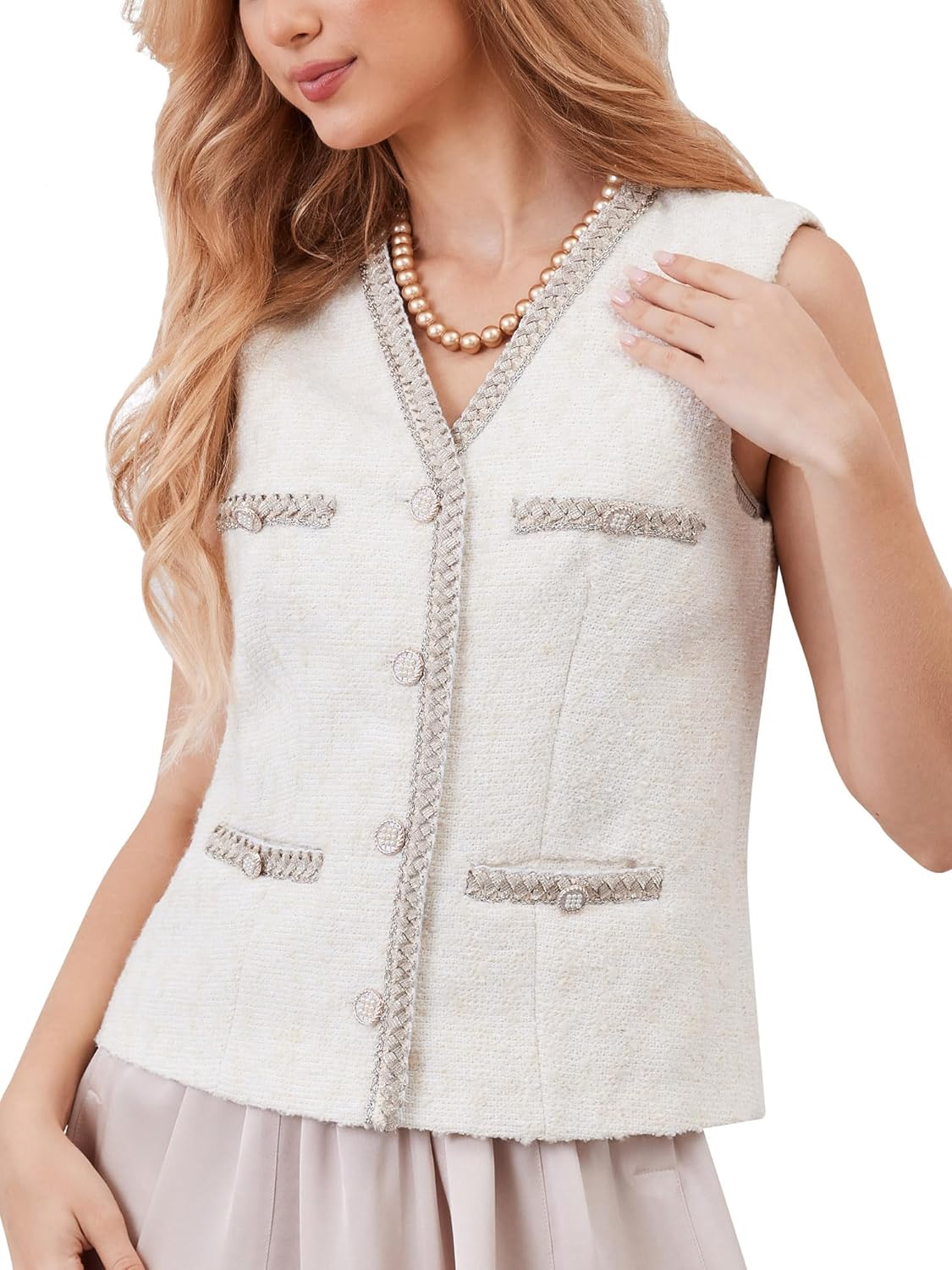 M.Infisavo Women’s Tweed Vest Blazer Vintage Sleeveless Top Lined Button Down Dressy Outerwear Waistcoat for Casual, Business