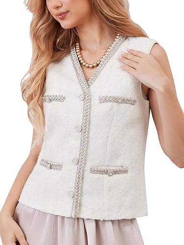M.Infisavo Women’s Tweed Vest Blazer Vintage Sleeveless Top Lined Button
