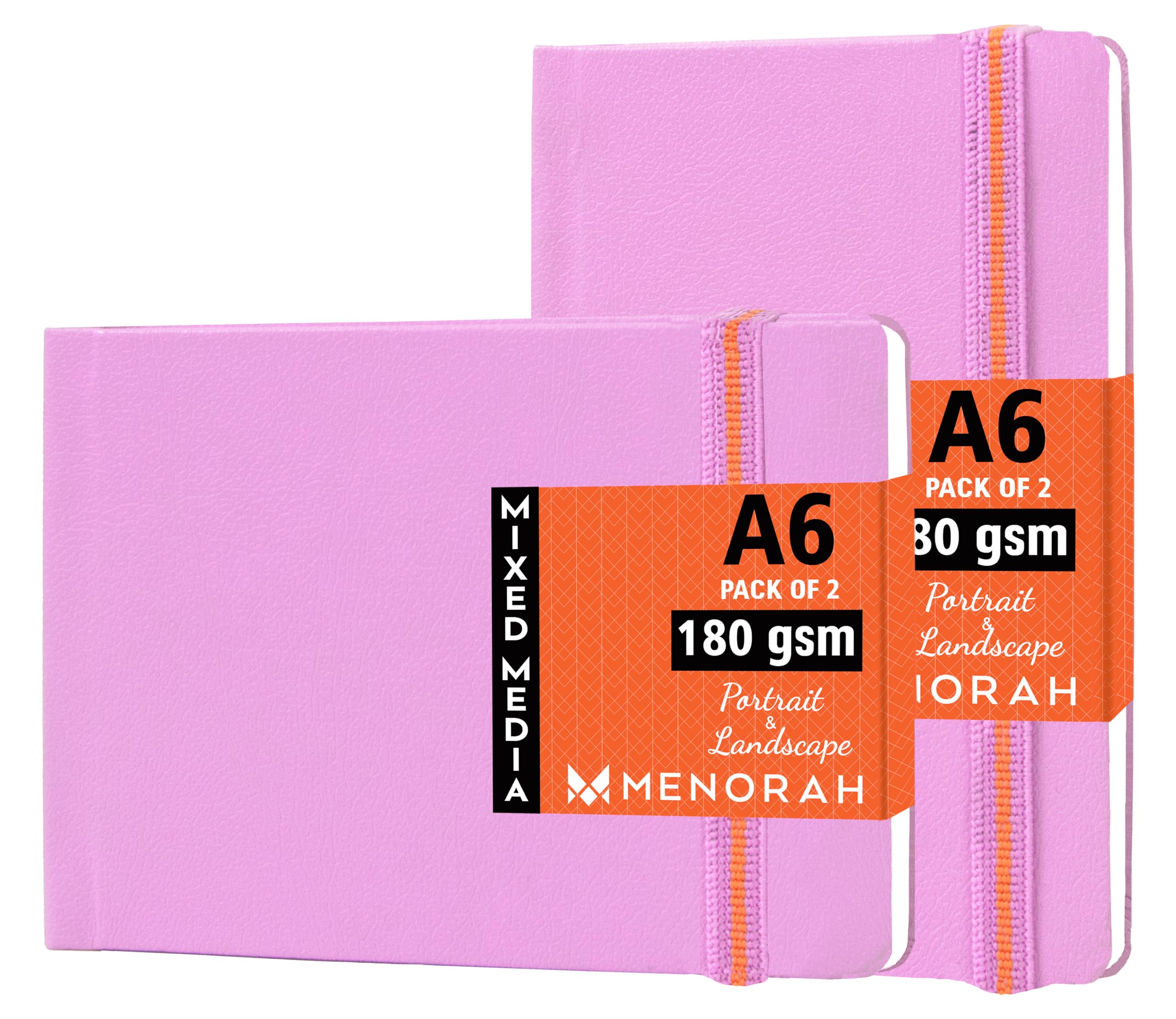 MENORAH Paper Sketchbooks for Artists A6, 180 GSM (Pack of 2 Combo, 100 Pages/50 Sheets), Landscape (10.5 Cm X 14.8 Cm X 14.8 Cm) & Portrait, Completely Handmade-Combo- Lavender