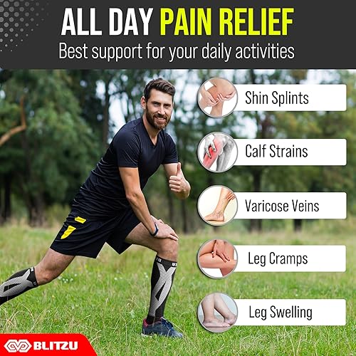 Miniatura 6 de BLITZU 3 pares de mangas de compresión de pantorrilla para mujeres y hombres, talla S-M, una azul, una rosa, una manga de pantorrilla morada, manga