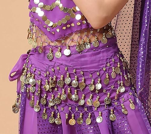 Miniatura 3 de WAYDA Bufanda de cadera para Danza del Vientre, bufanda de danza del vientre para mujer, con 128 monedas color Oro, faldas para danza del vientre,