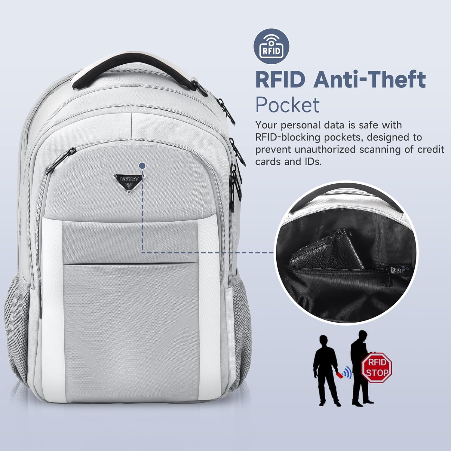 Multipocket TSA Travel Laptop Backpack for Men, Anti-Theft Work Business Daypacks Fit Computer, Airline Approved Personal Item Bag, Water Resistant 16 Inch College School Bookbag Light Grey image 8 of 9 B0F62YRTGW