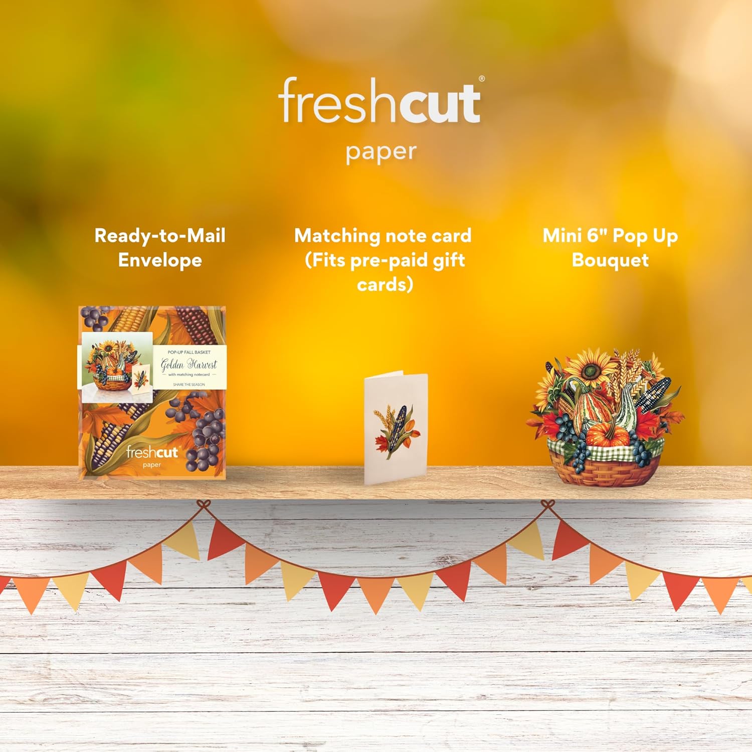 Freshcut Paper Pop Up Cards, Mini Golden Harvest, 6 Inch Mini Sized Forever Flower Bouquet 3D Popup Greeting Card, Birthday Cards, Thank You Card, Blank Notecard & Envelope - Image 3