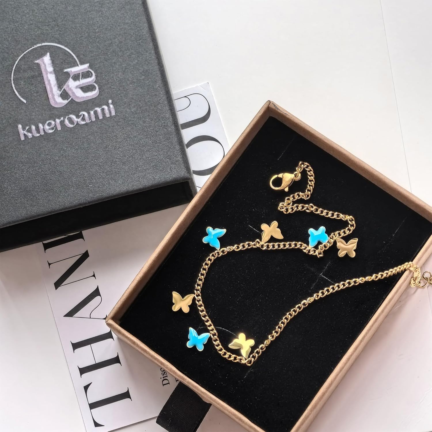 Waterproof Gold Ankle Bracelets for Women - Dainty 18K Gold Plated Anklets Butterfly Tennis Herringbone Cuban Link Chain Cute Anklets Autumn Beach Nightclub Jewelry Gift for Women Teen - Image 6