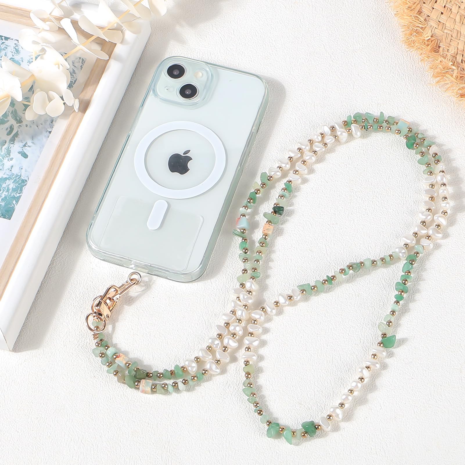JOOTUEPO Cordino Per Cellulare Con Ciondolo In Pietra Naturale – Tracolla Colorata Con Clip Sottile, Regalo Per Donne E Ragazze - 4