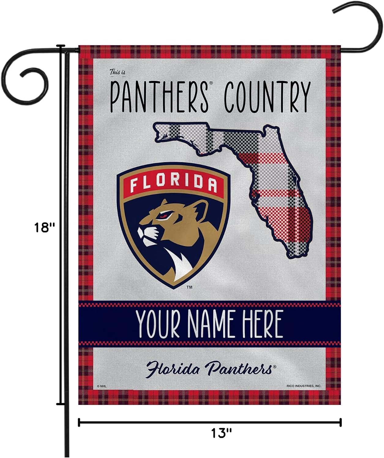 Rico Industries NHL Hockey Teams Country - Plaid Design Personalized Garden Flag