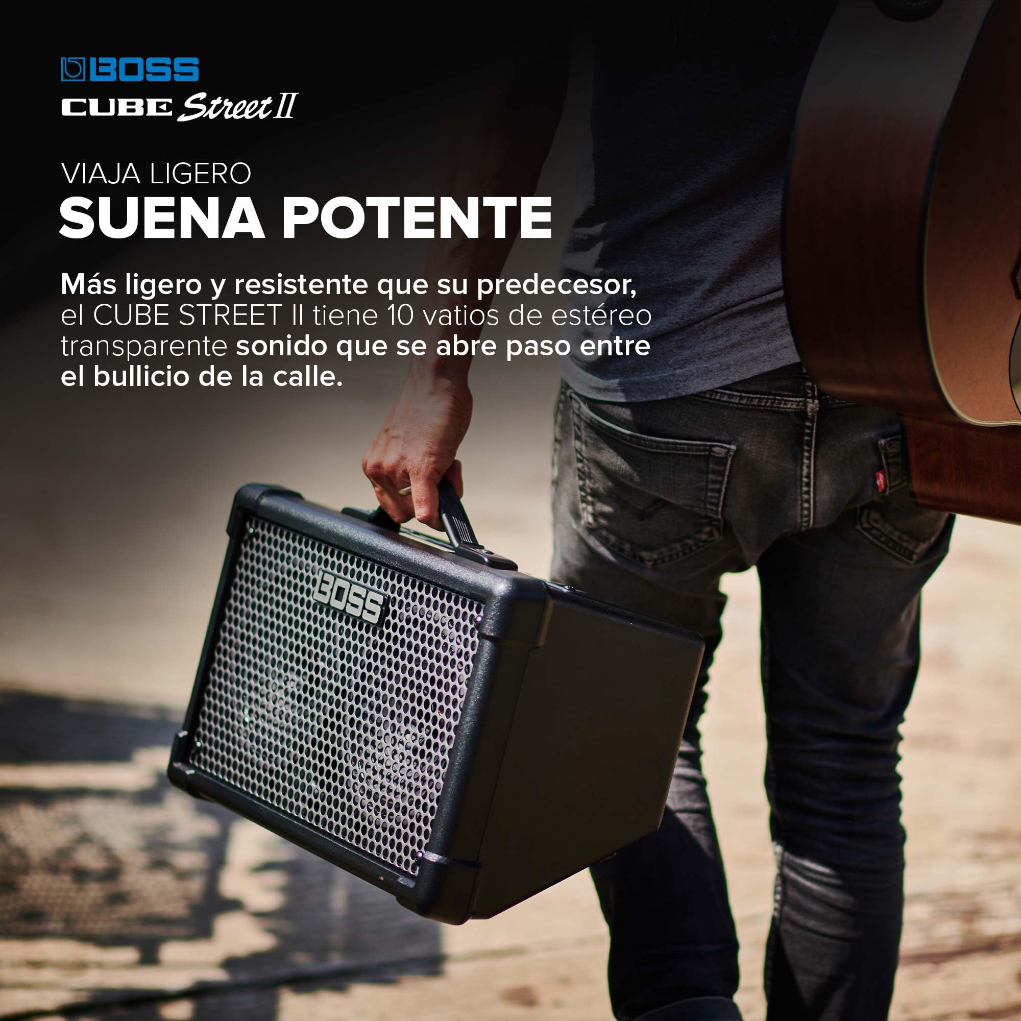 BOSS Cube Street II | Amplificador estéreo de batería portátil | Sonido Ideal para Artistas callejeros | Admite micros, Instrumentos y Dispositivos de Audio | Negro