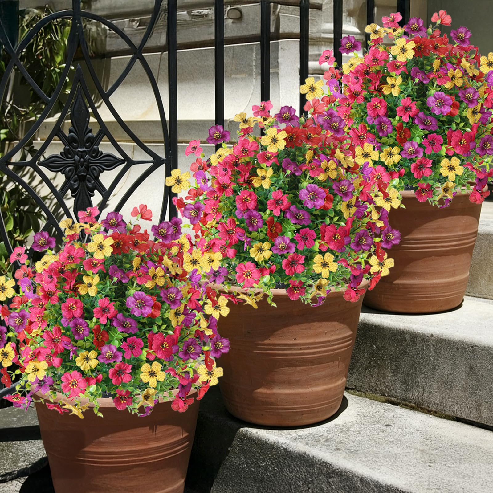 2 Pezzi Bossi Finto Esterno 60 cm Bosso Artificiale con Picchetto Piante Finte Arte Topiaria Alberi Arbusti e Cespugli Finti Resistenti ai Raggi UV per Balcone Terrazza Giardino Deco, Colorato