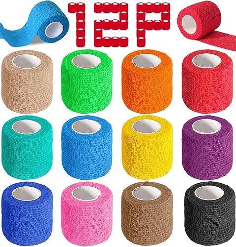 Paquete de 12 vendajes autoadhesivos, 2 pulgadas x 5 yardas, cinta de tobillo, cinta elástica cohesiva, cinta atlética