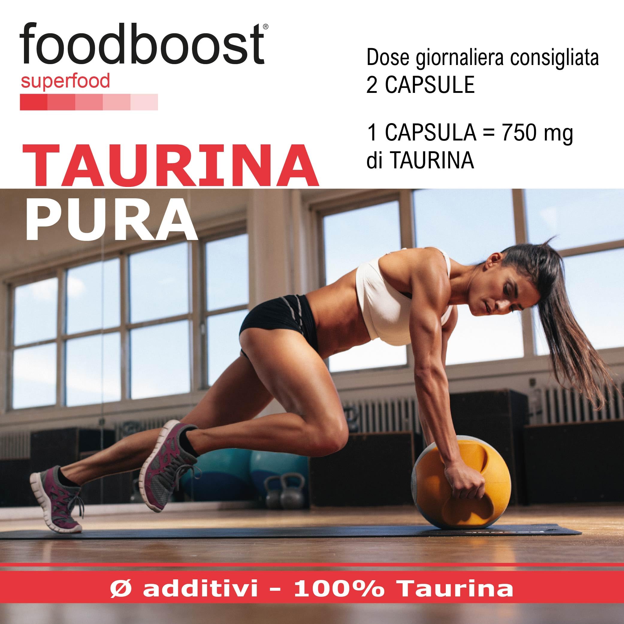foodboost Taurina 750 mg - 180 Capsule Vegane (3 Mesi) - Integratore Energetico pre workout/post workout, Antiossidante, Supporto Benessere Cardiaco e Muscolare - Assorbimento rapido - Ø additivi