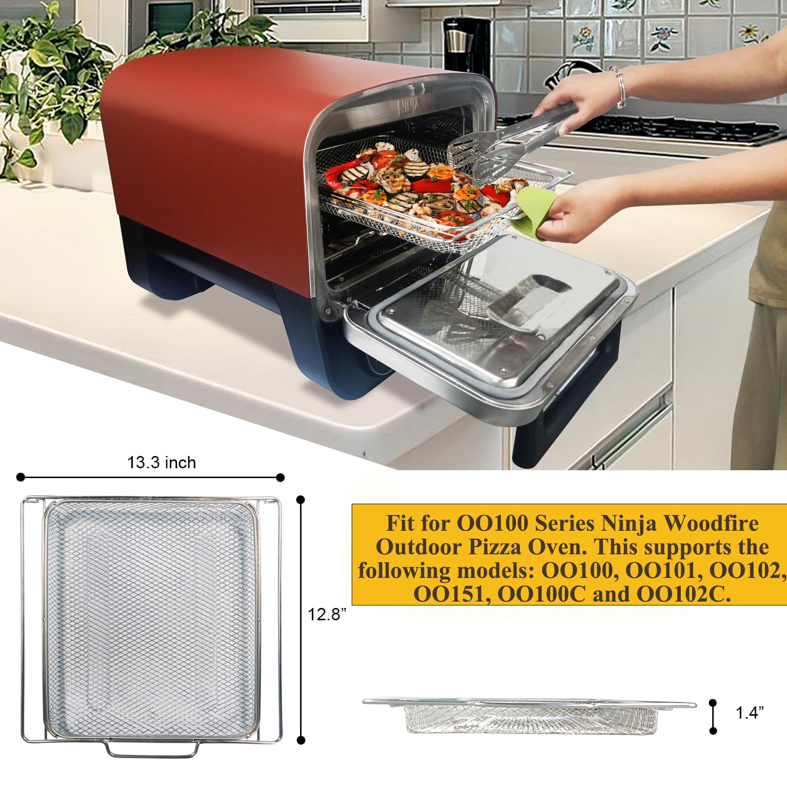 BBQCuker Luftfritteusenkorb für Ninja-Woodfire Outdoor-Pizzaofen, 33,8 x 32,5 cm, Edelstahl-Mesh-Korb für Pizzaofen, Luftfritteusenkorb, Ersatz, OO100, OO101, OO102, OO151, OO100C und OO102C