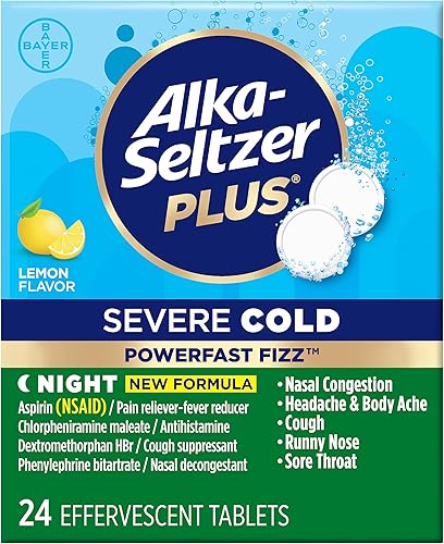 Alka-Seltzer Plus Severe Cold PowerFast Fizz efervescentes comprimidos efervescentes, alivio nocturno de los síntomas del resfriado, 24 unidades
