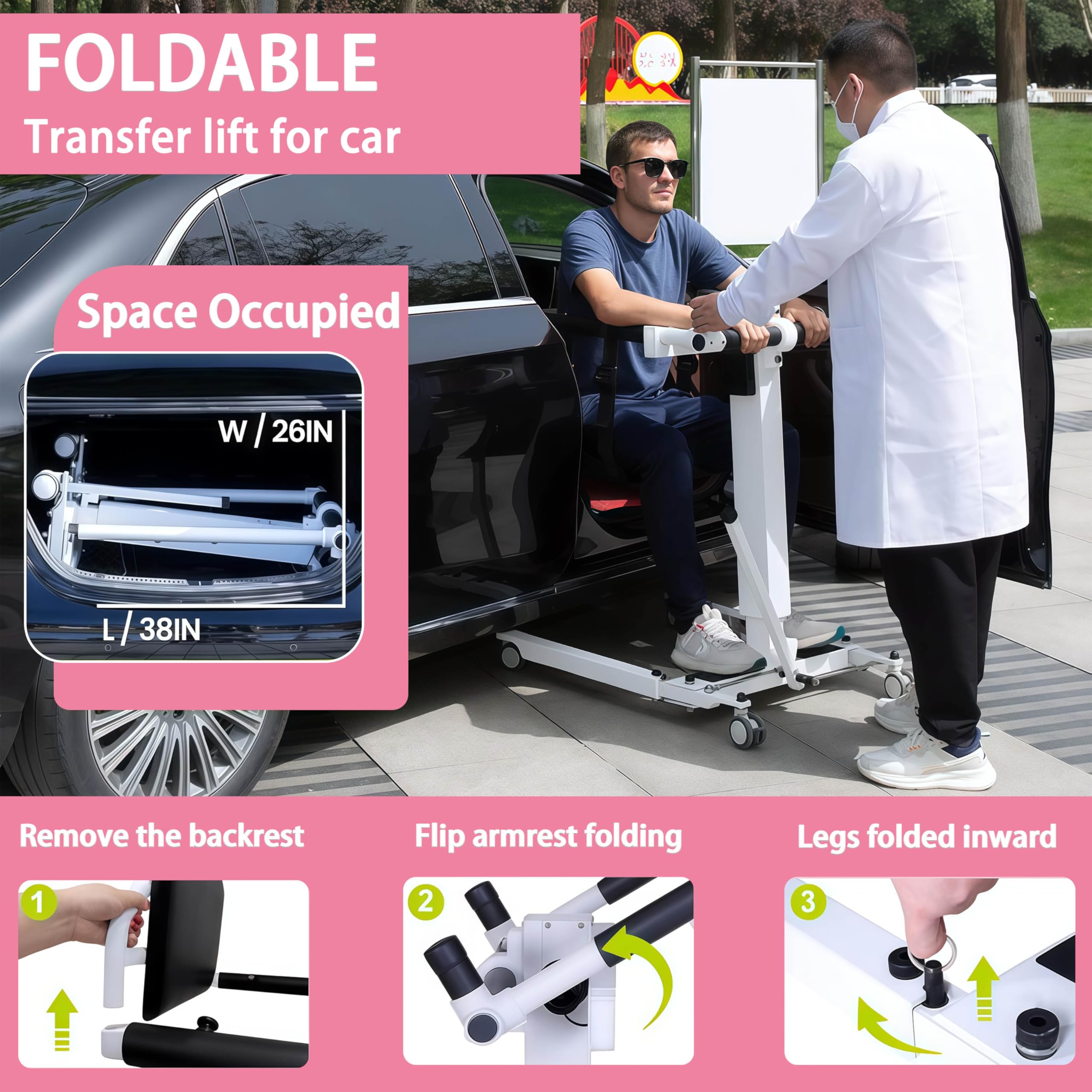 GrúA De Pacientes Mejorada para El Hogar, Silla De Transferencia EléCtrica para Pacientes, GrúA PortáTil para Discapacitados para El Coche, Sillas De Transferencia