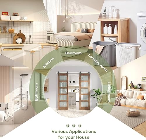 Miniatura 6 de FREDBECK Puertas de granero de vidrio dobles de 24 x 84 pulgadas, puerta de granero de 48 pulgadas con kit de herramientas de 8 pies y mango