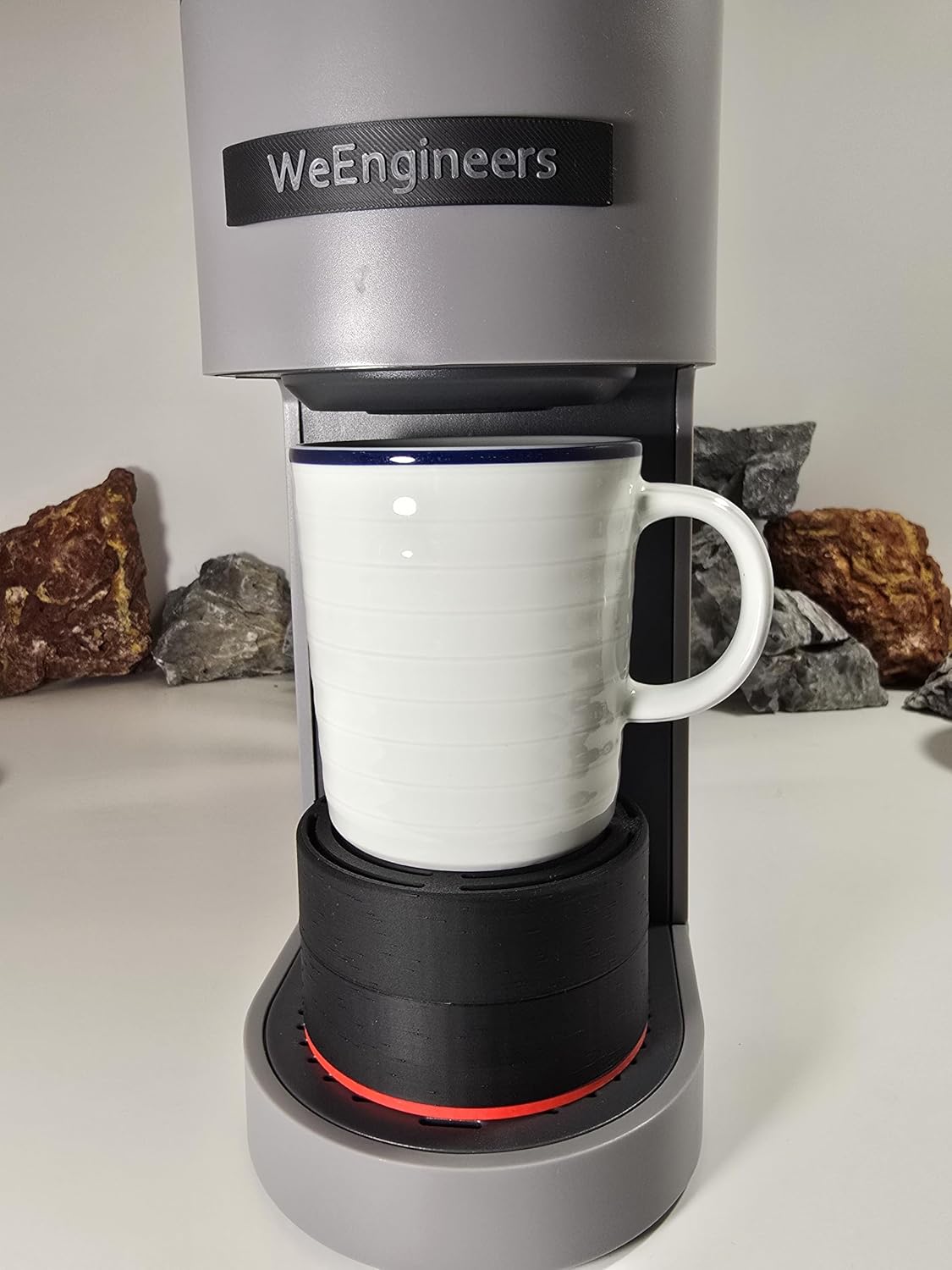 Elevate Plus Adjustable Anti-Splash Cup Riser Accessory for Keurig K-Classic, K-Slim, K-Cafe, K-Supreme, and many generic K-cup coffee makers. 4 Height Settings. (Black with Red Base)