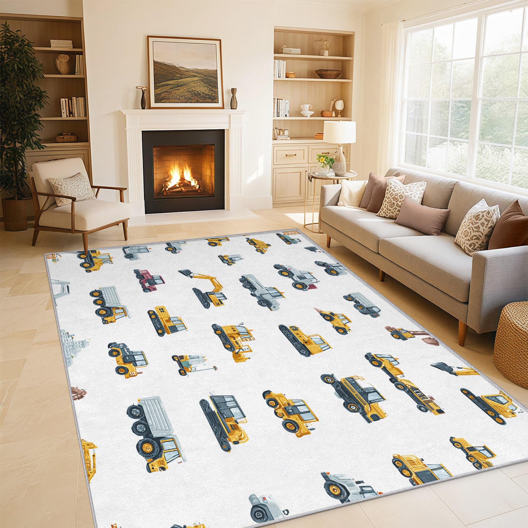Generisch Bagger Teppich, Teppich Schlafzimmer Wohnzimmer Kinderzimmer Baufahrzeuge, Wohnzimmerteppich Schlafzimmer Dekoration rutschfeste Waschbar Flanell 120x180 cm V-M10