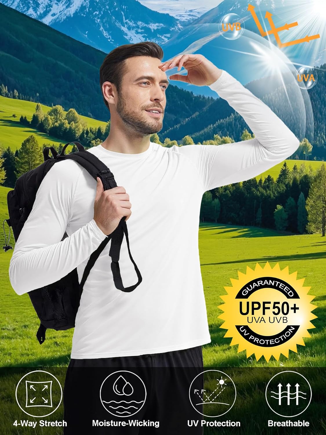 Mens UPF 50+ UV Sun Protection Shirts Outdoor Long Sleeve SPF Rash Guard for Fishing Hiking Swim Running - Image 3