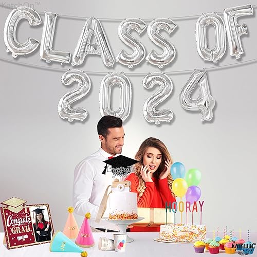 Miniatura 8 de KatchOn, Globos plateados para la clase de 2024, 16 pulgadas, globos de graduación plateados para decoraciones de graduación plateadas, clase de
