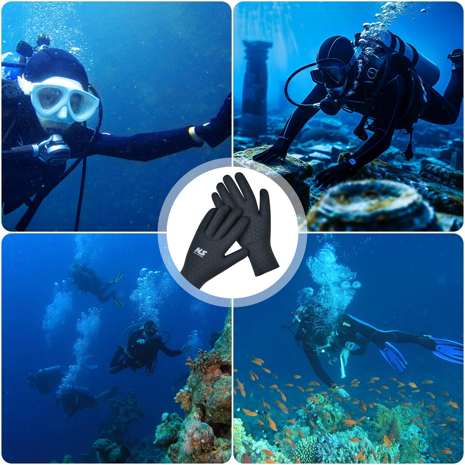 Guanti da immersione in neoprene, 3 mm, guanti da nuoto flessibili, con particelle antiscivolo per adulti