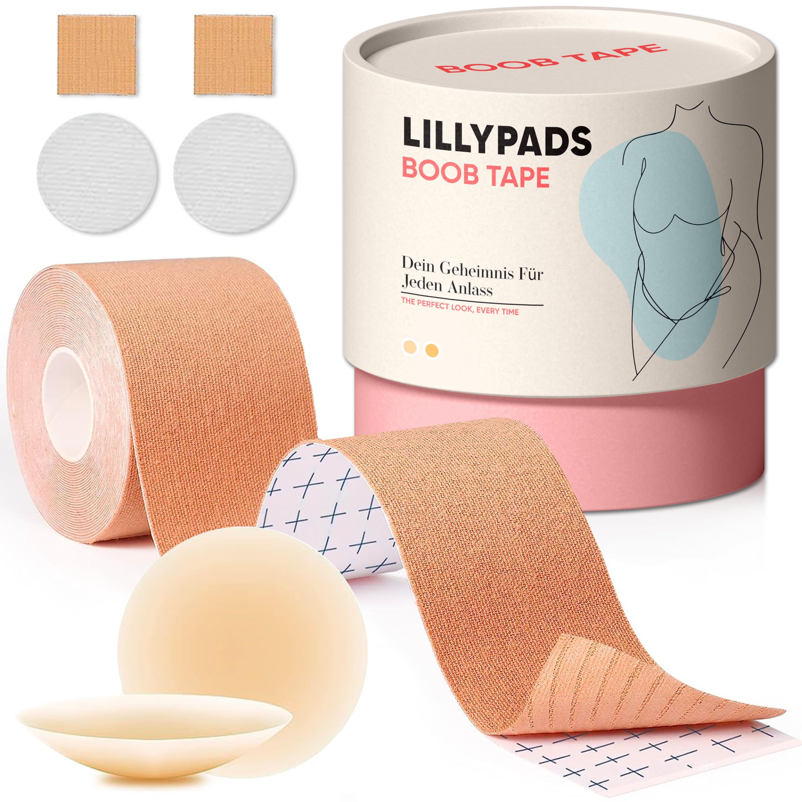 Lillypads® Premium Boob Tape - DAS ORIGINAL - Brust Tape - Extra Nippelpads - Boobytape - Klebe Push Up BH - Rückenfreier BH - Boobietape - Klebe-BH