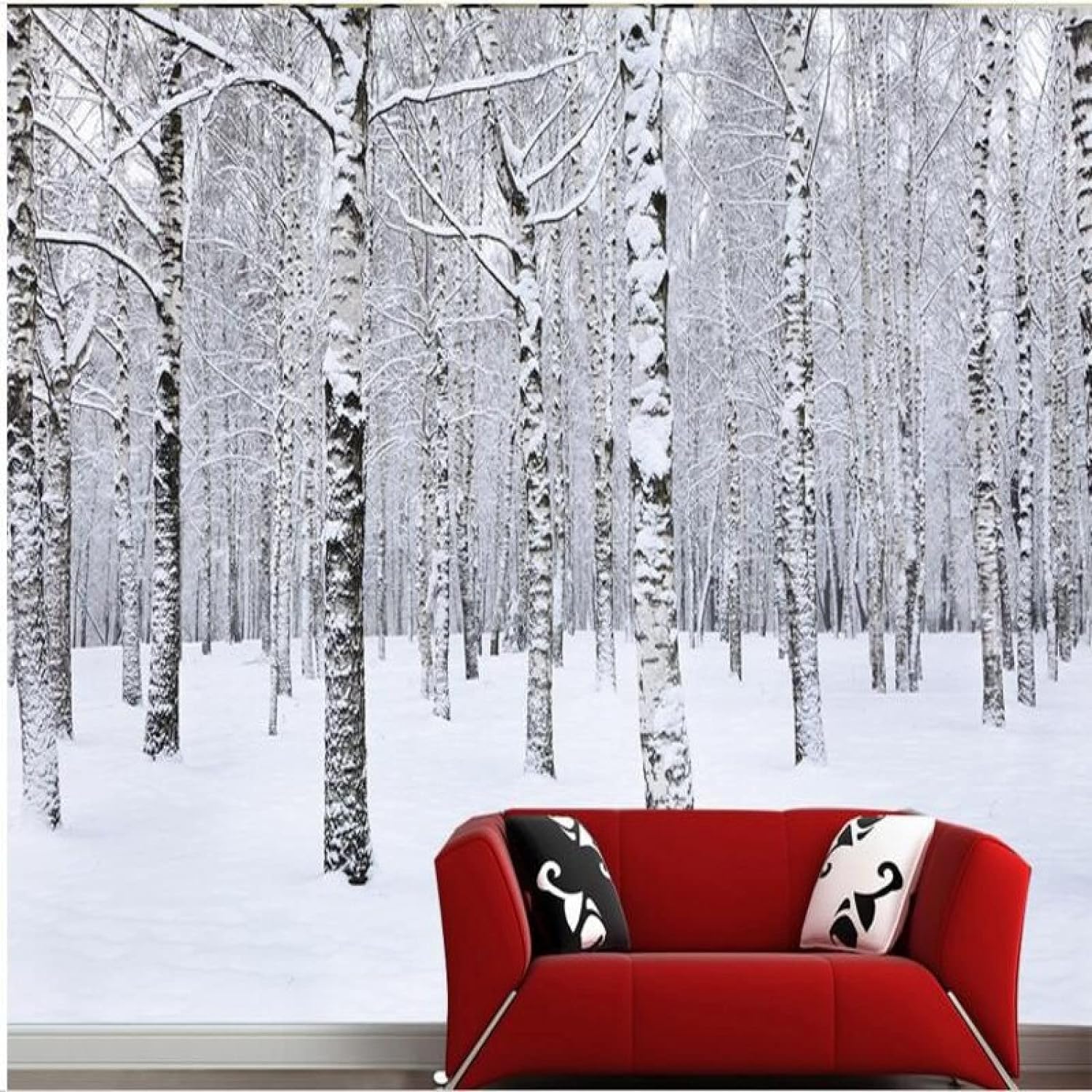 Papier Peint Photo Mural 3D pour Agrandir une Pièce Sombre avec un Décor de Neige